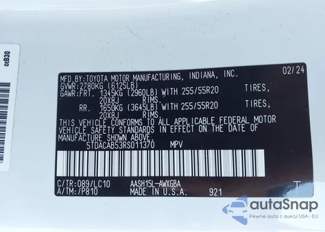 2024 Toyota Grand Highlander Hybrid Limited из США, поврежденный, VIN 5TDACAB53RS011370